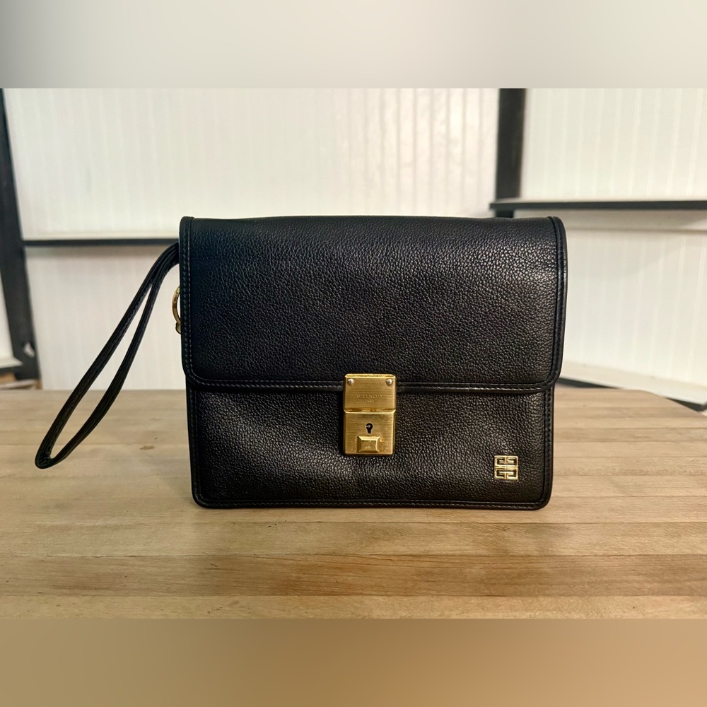 Givenchy Vintage Black Leather Wristlet Clutch Converted Hand & Crossbody Bag - Picture 3 of 14